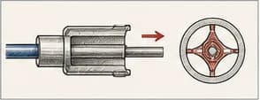 Technical illustration showing the one-way clip loading the inner catheter tube and activating the anchor.