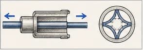 Technical illustration showing the revised two-way lock holding the inner and outer catheter tubes.