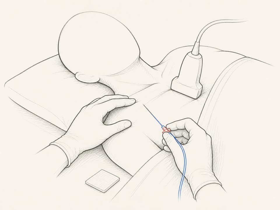 Clinician locating the target with an ultrasound probe.